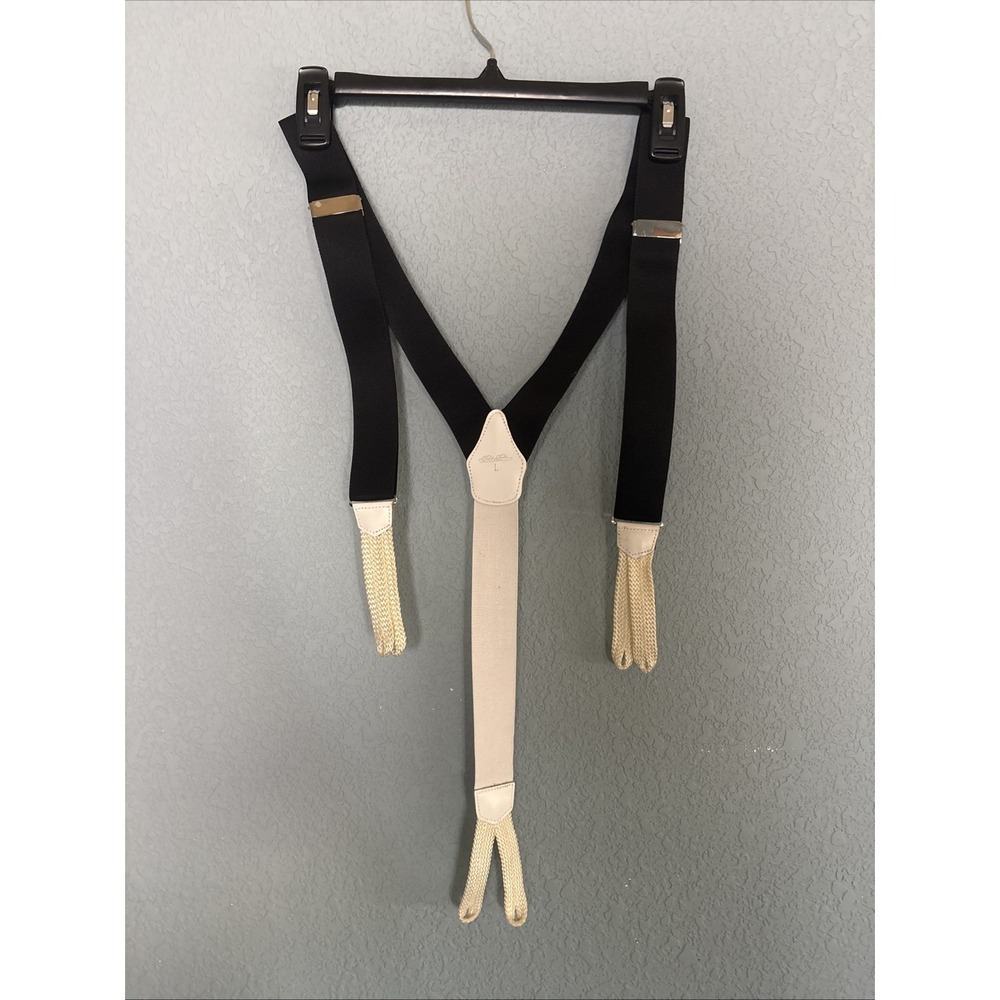 Brooks Brothers Adjustable Button Suspenders Sz L Black White Y Back England